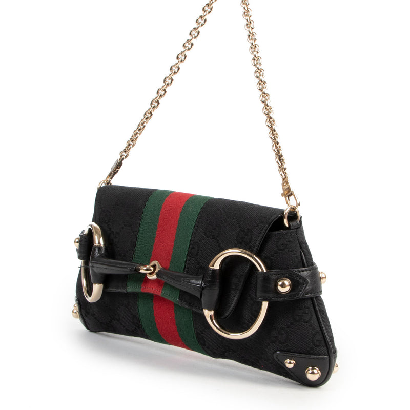 Gucci Zwarte Web Horsebit Mini Schoudertas