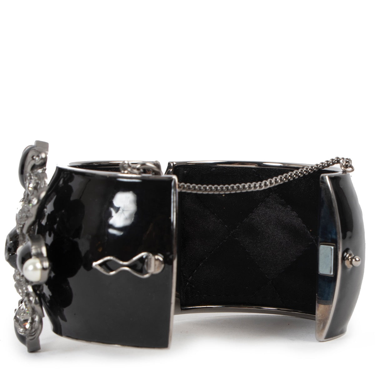 Buy an authentic second hand Chanel Vintage Black Manchette Rhinestones Bracelet in very good condition at Labellov