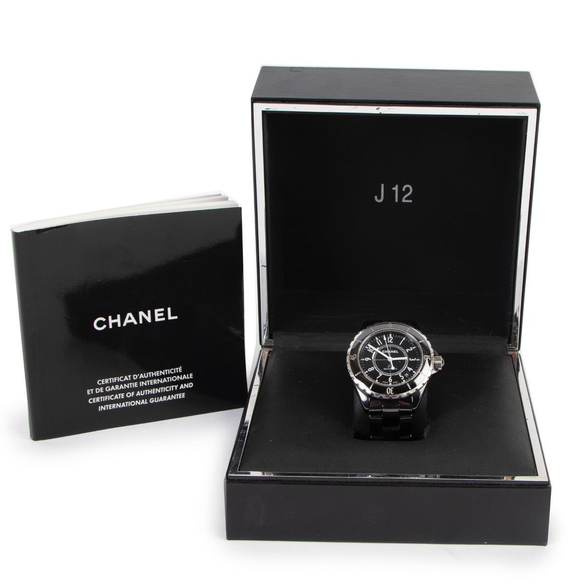Buy an authentic second hand Chanel Black Ceramic/ Steel J12 Automatic 38 mm Watch in very good condition at Labellov