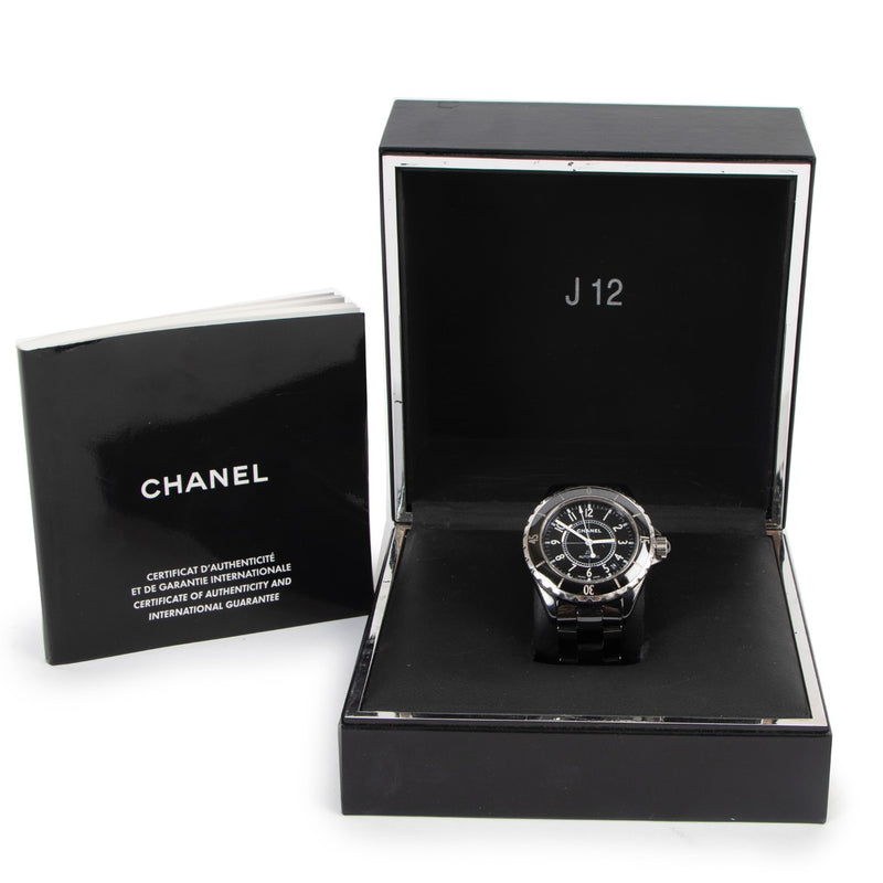 Buy an authentic second hand Chanel Black Ceramic/ Steel J12 Automatic 38 mm Watch in very good condition at Labellov