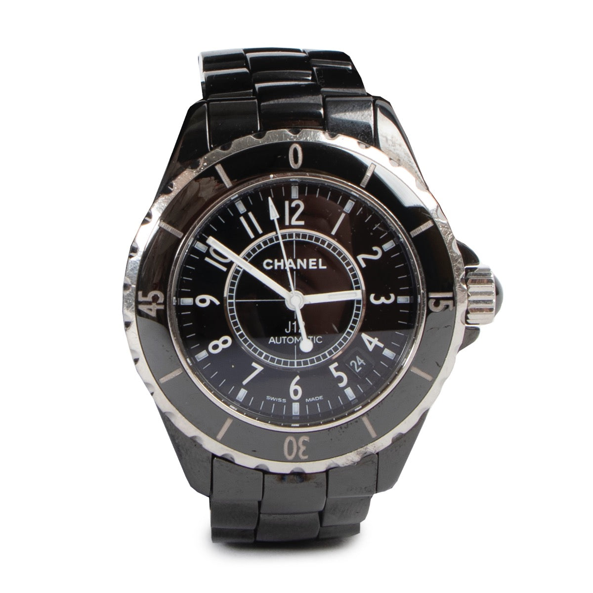 Buy an authentic second hand Chanel Black Ceramic/ Steel J12 Automatic 38 mm Watch in very good condition at Labellov