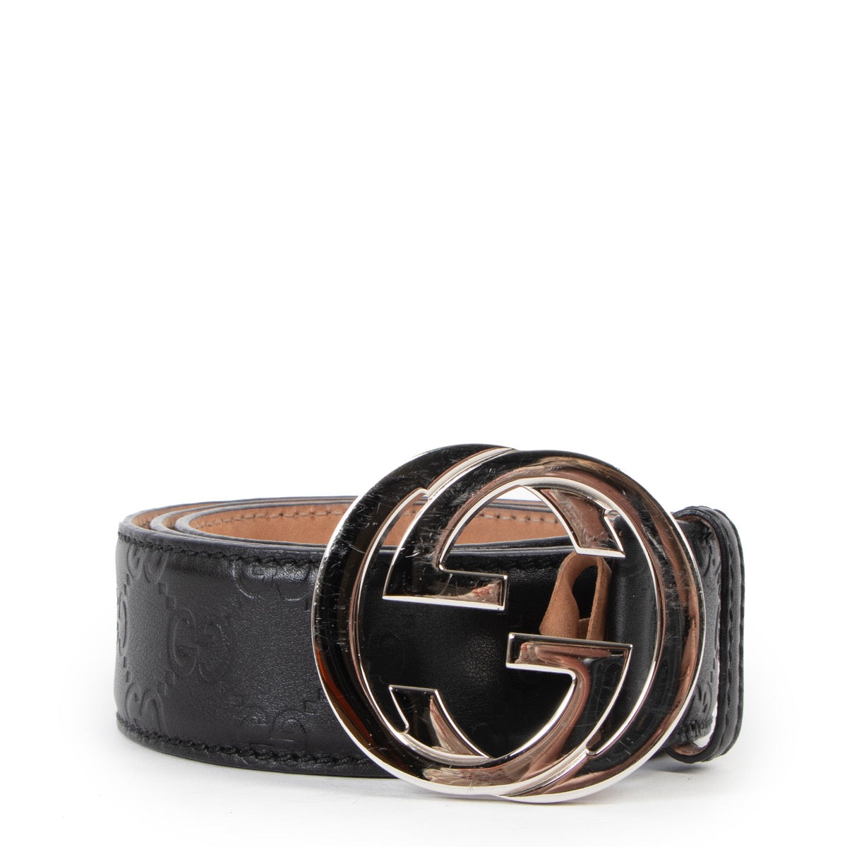 Shop now for your pre-loved, 100% authentic Gucci Black Leather Monogram GG Buckle Belt, at Labellov.