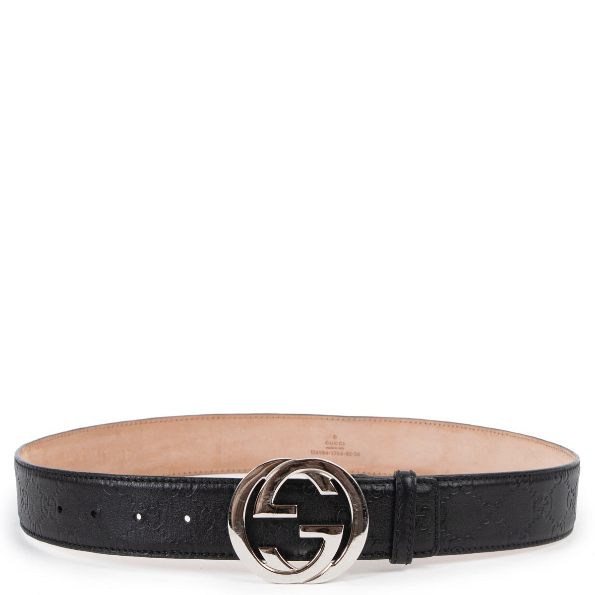 Shop now for your pre-loved, 100% authentic Gucci Black Leather Monogram GG Buckle Belt, at Labellov.