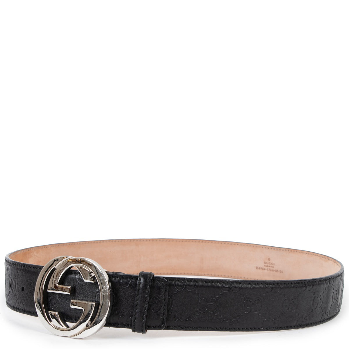 Shop now for your pre-loved, 100% authentic Gucci Black Leather Monogram GG Buckle Belt, at Labellov.