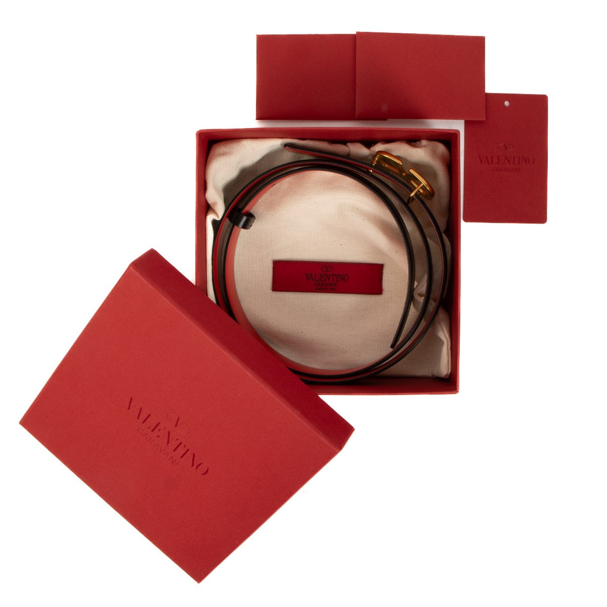 Ceinture réversible Valentino Garavani V-Logo noire/rouge 20 mm - Taille 80