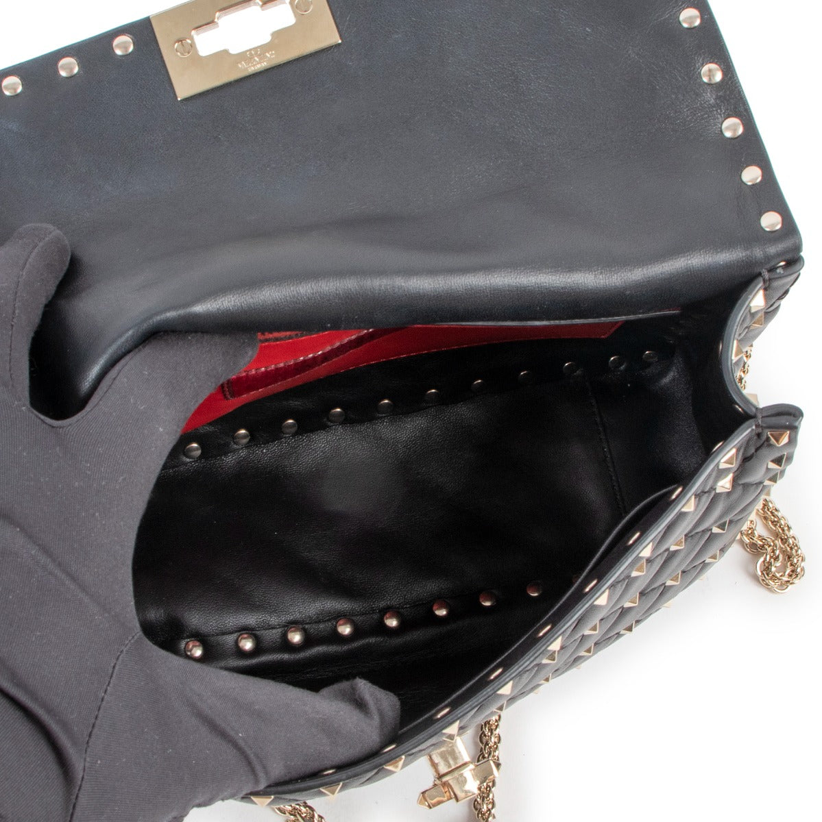 Valentino Garavani Black Medium Rockstud Spike Nappa Leather Bag