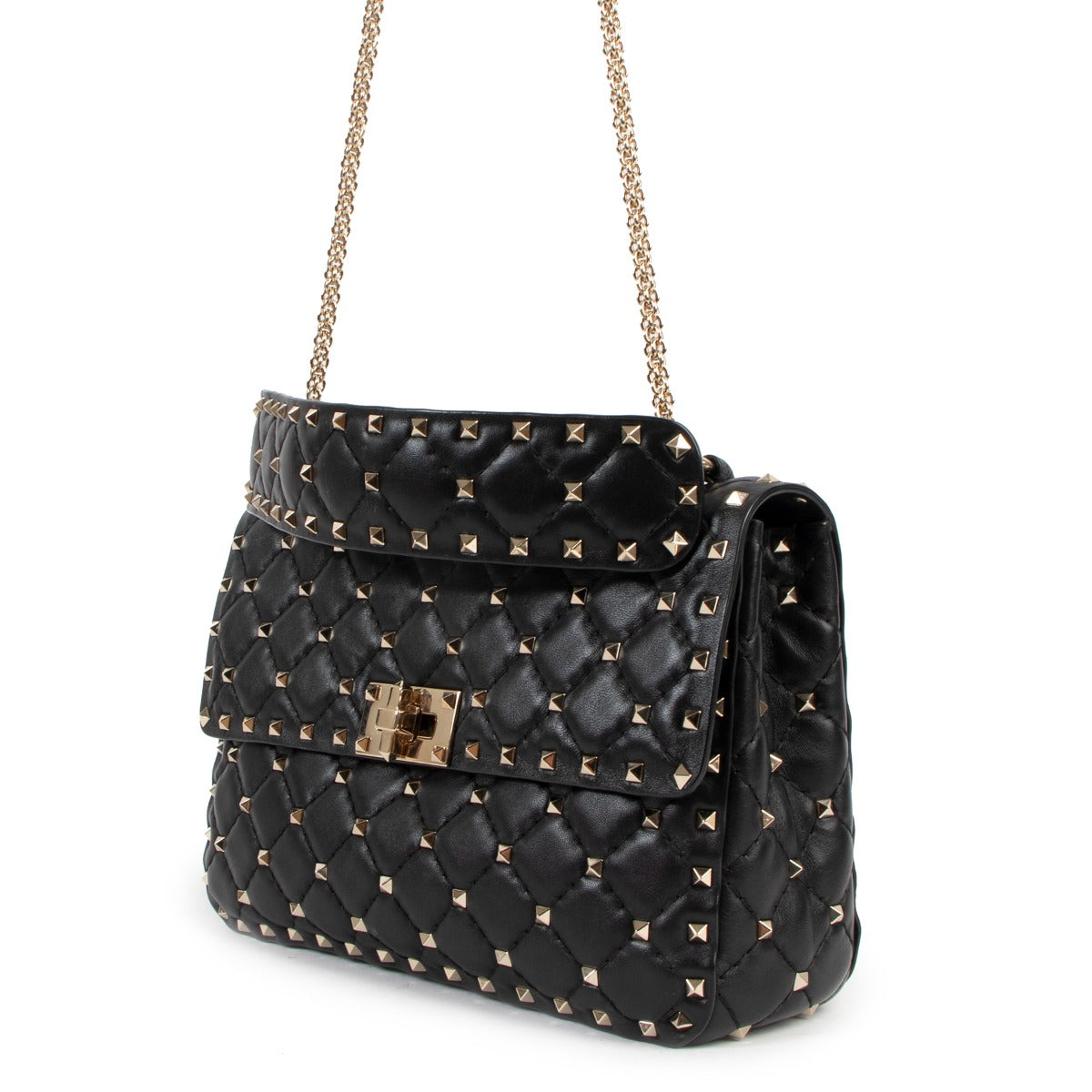 Valentino Garavani Black Medium Rockstud Spike Nappa Leather Bag