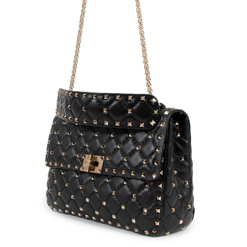 Valentino Garavani Black Medium Rockstud Spike Nappa Leather Bag