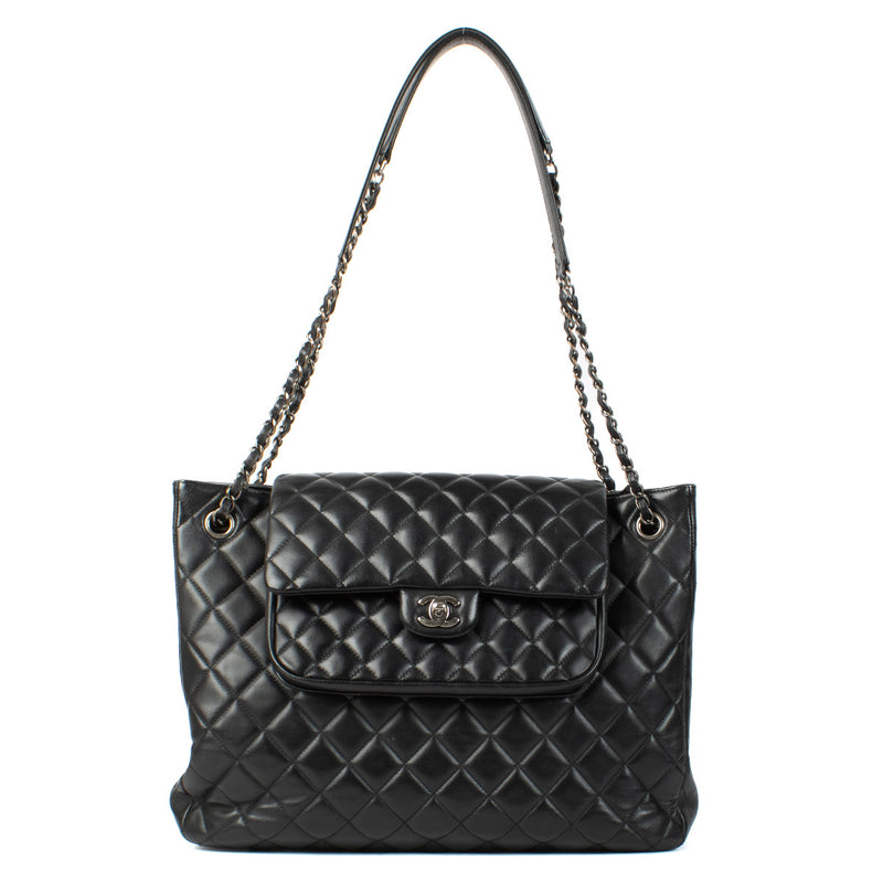 Chanel Paris-Edinburgh Black Lambskin Front Flap Pocket Tote Bag