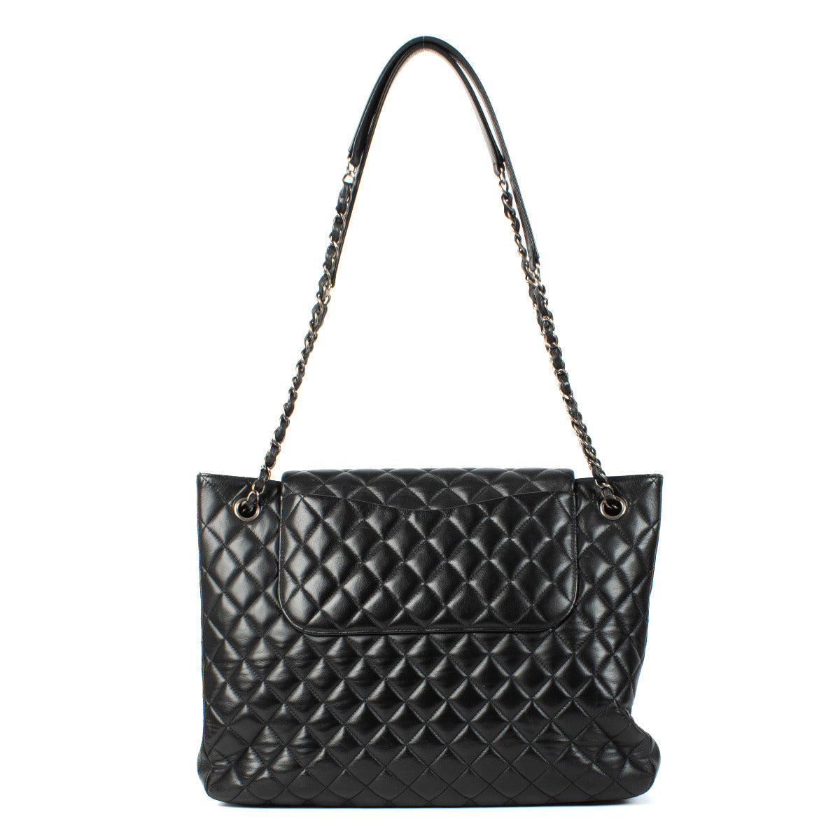 Sac cabas Chanel 15A Paris-Salzburg en agneau noir à poche frontale à rabat