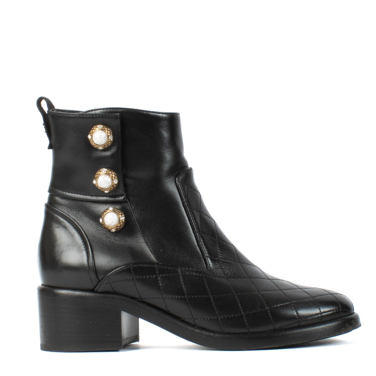 Shop 100% authentic Chanel Black Leather Pearl Boots -Size 38,5 at Labellov.com.