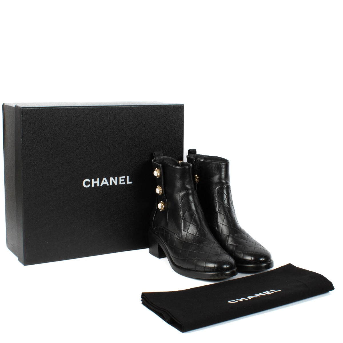 Shop 100% authentic Chanel Black Leather Pearl Boots -Size 38,5 at Labellov.com.