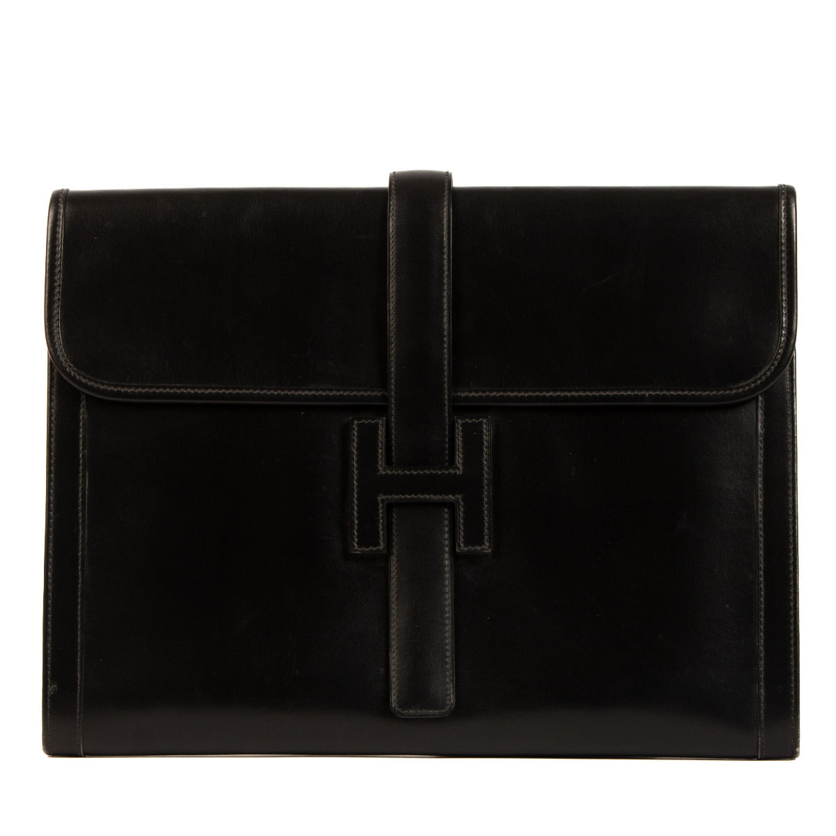 Hermès Black Box Leather Jige GM Clutch