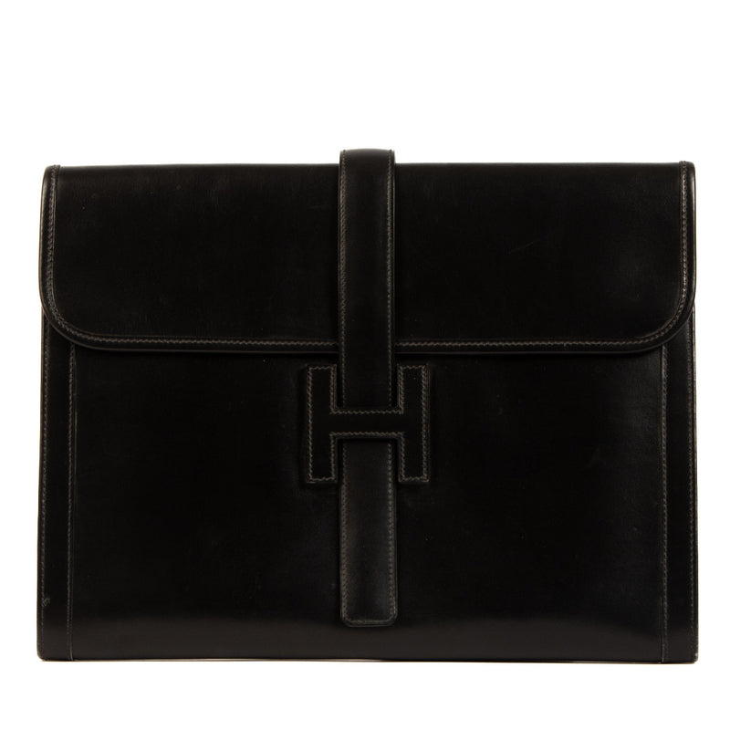 Hermès Black Box Leather Jige GM Clutch