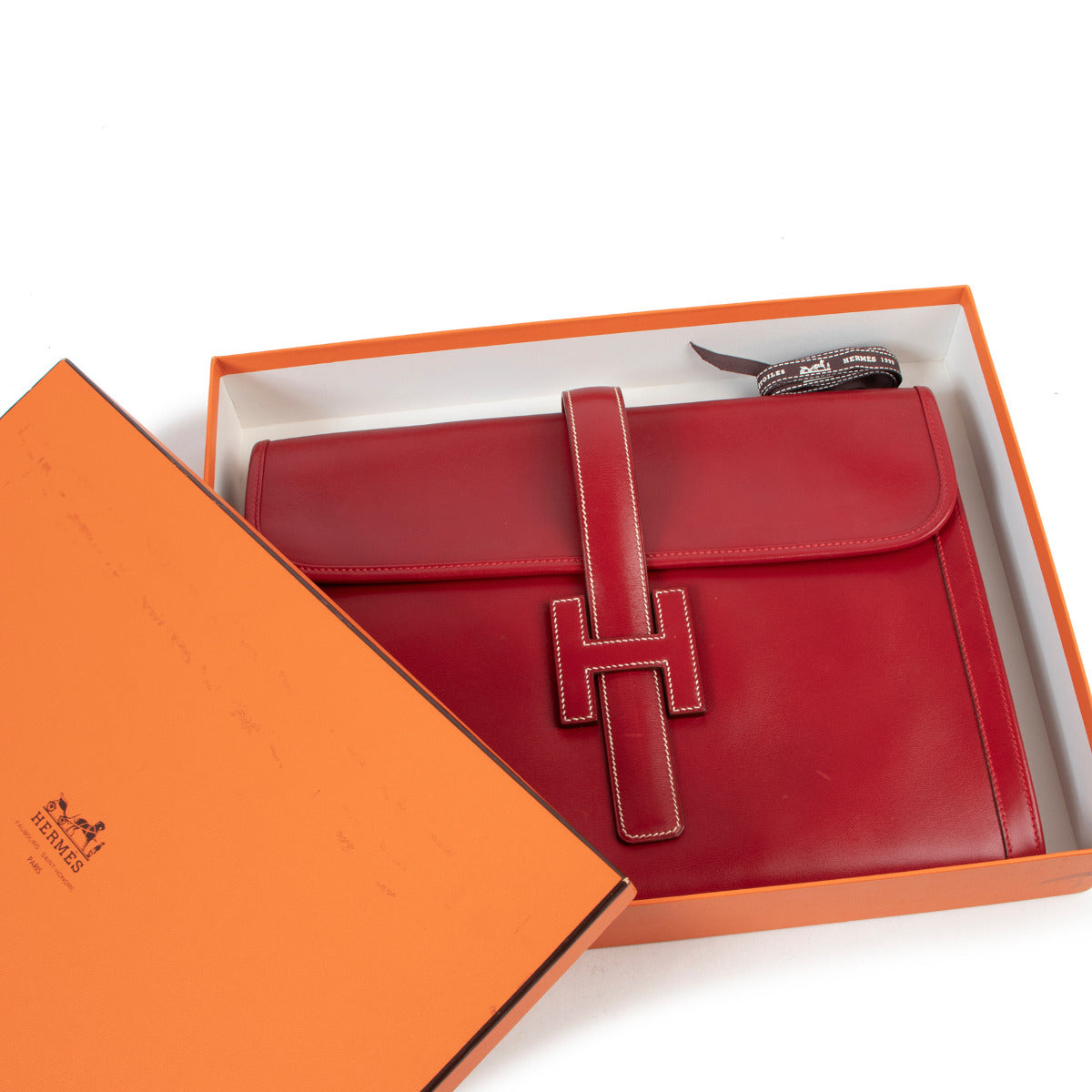 Hermes Vintage Bordeaux Box Jige GM Clutch