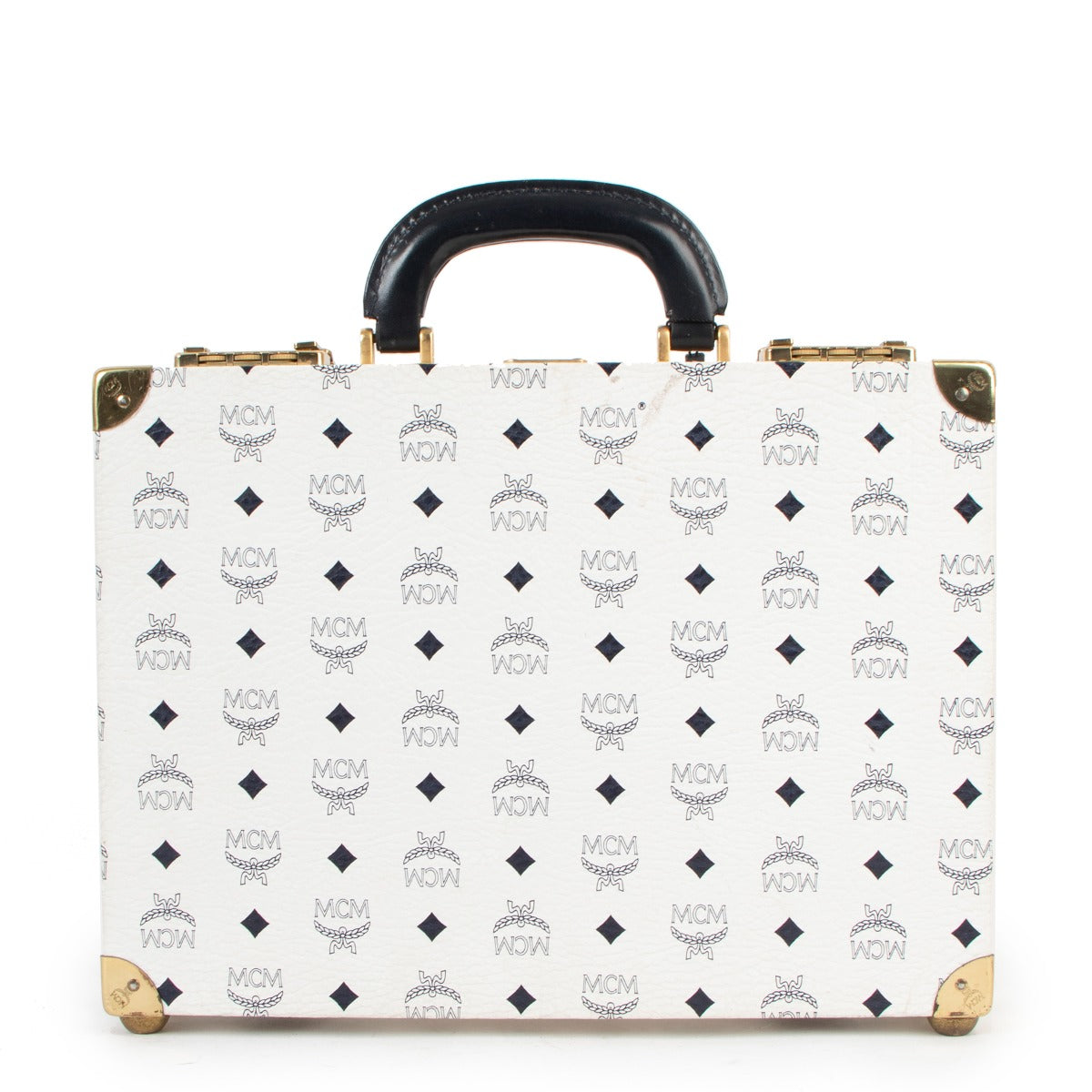 MCM White Visetos Vintage Trunk Briefcase