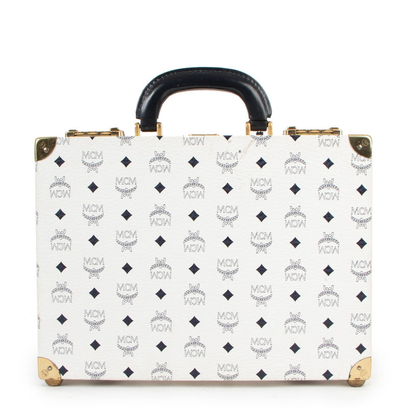 MCM White Visetos Vintage Trunk Briefcase