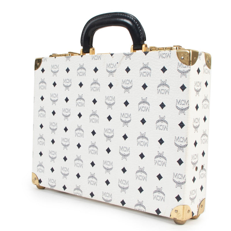MCM White Visetos Vintage Trunk Briefcase