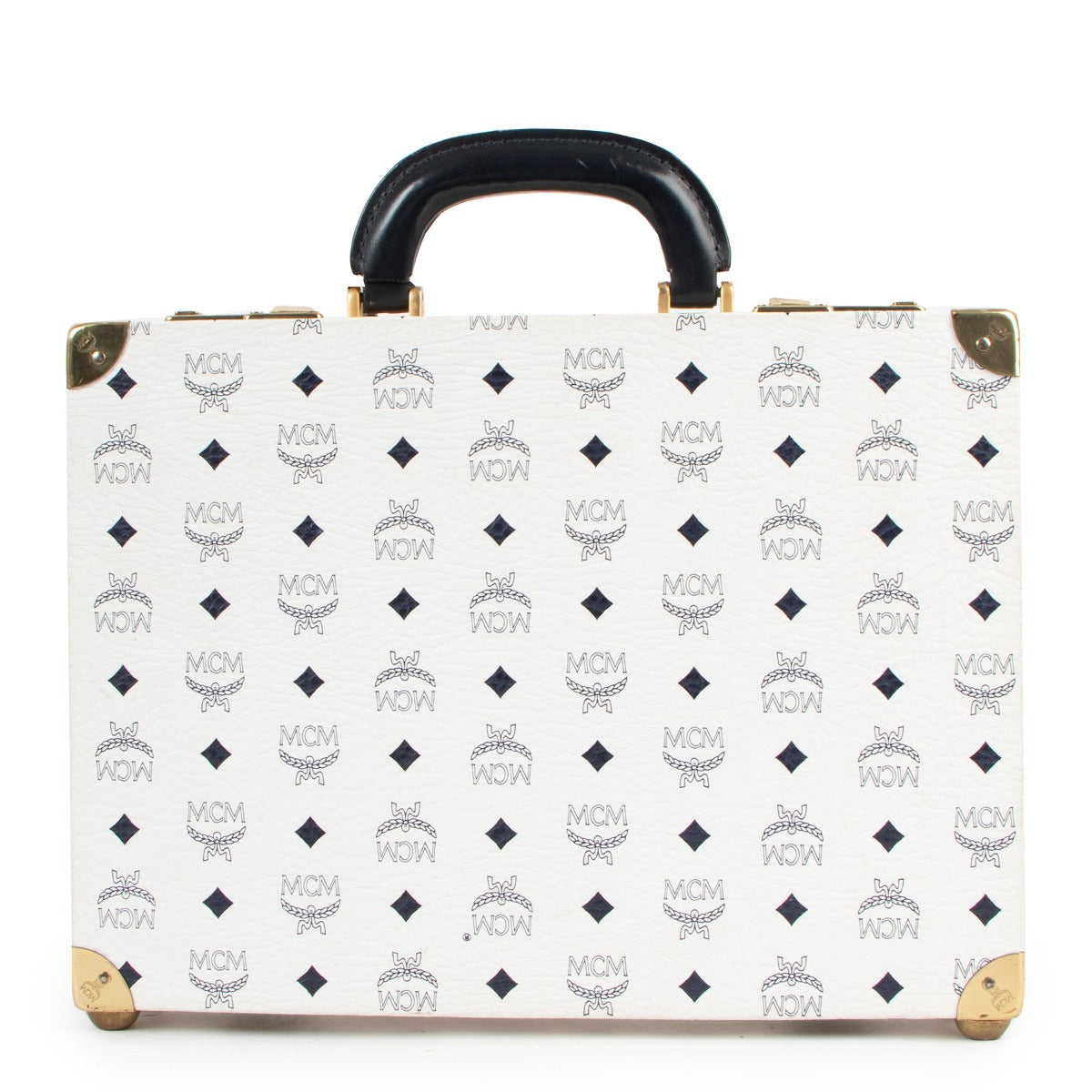 MCM White Visetos Vintage Trunk Briefcase