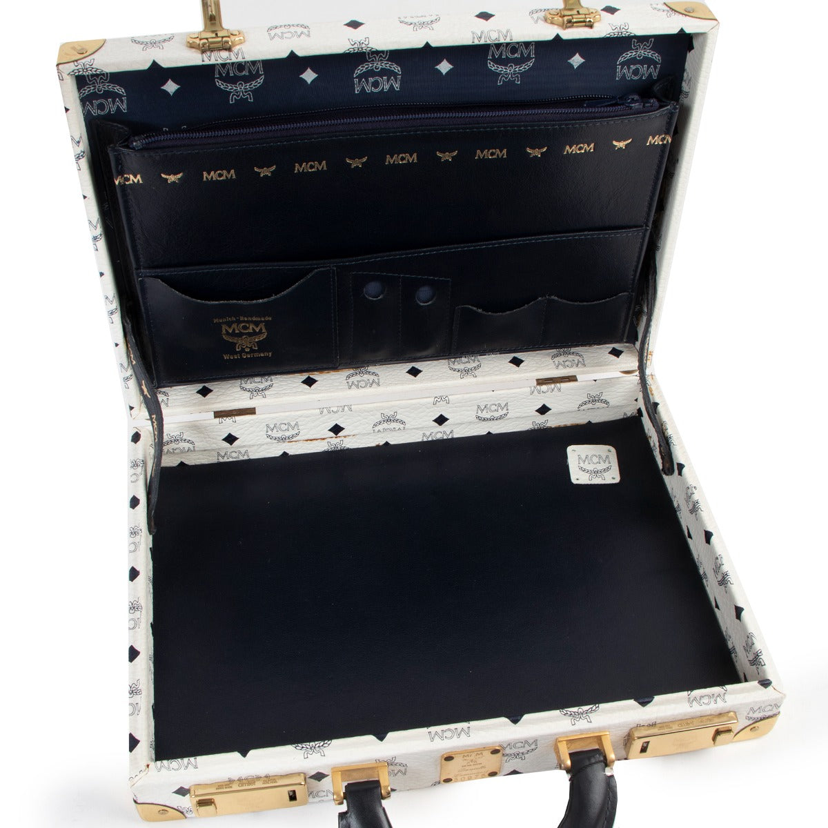 MCM White Visetos Vintage Trunk Briefcase