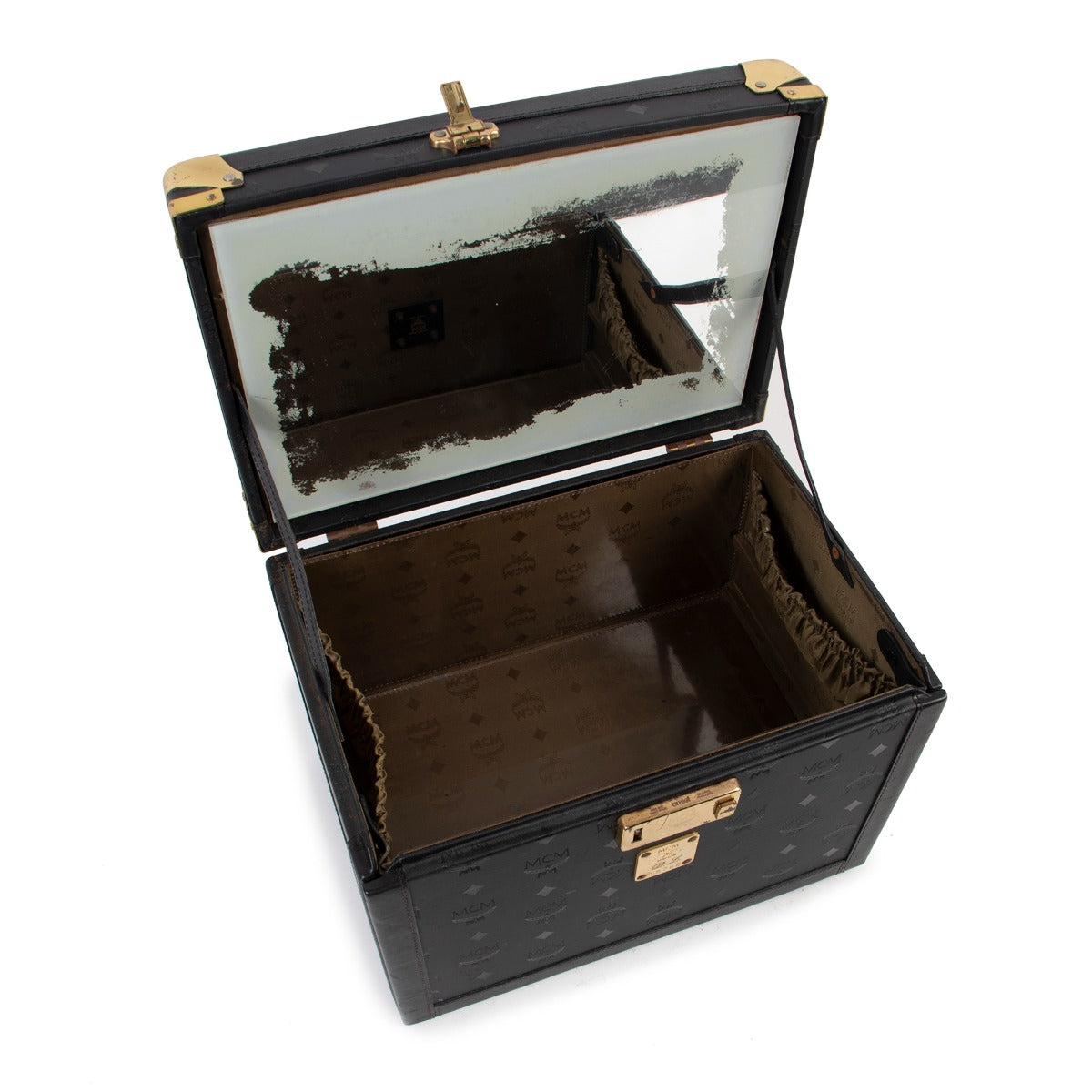 MCM Black Visetos Vintage Beauty Case Cosmetic Trunk