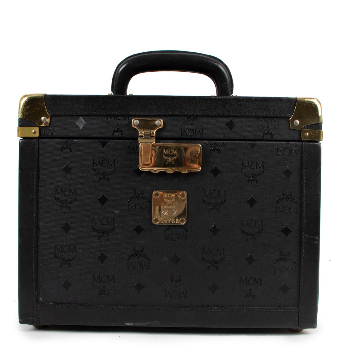 MCM Black Visetos Vintage Beauty Case Cosmetic Trunk