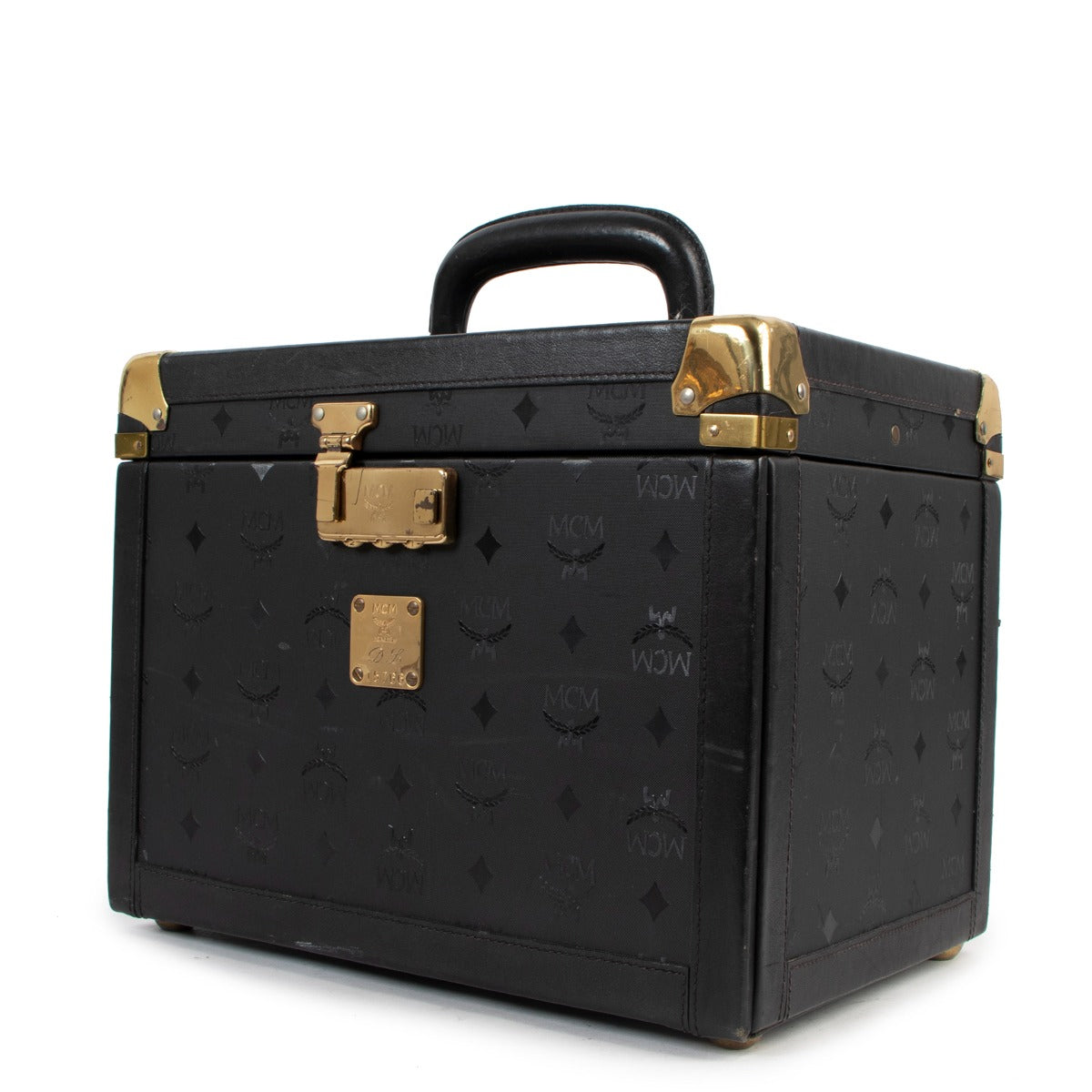 MCM Black Visetos Vintage Beauty Case Cosmetic Trunk