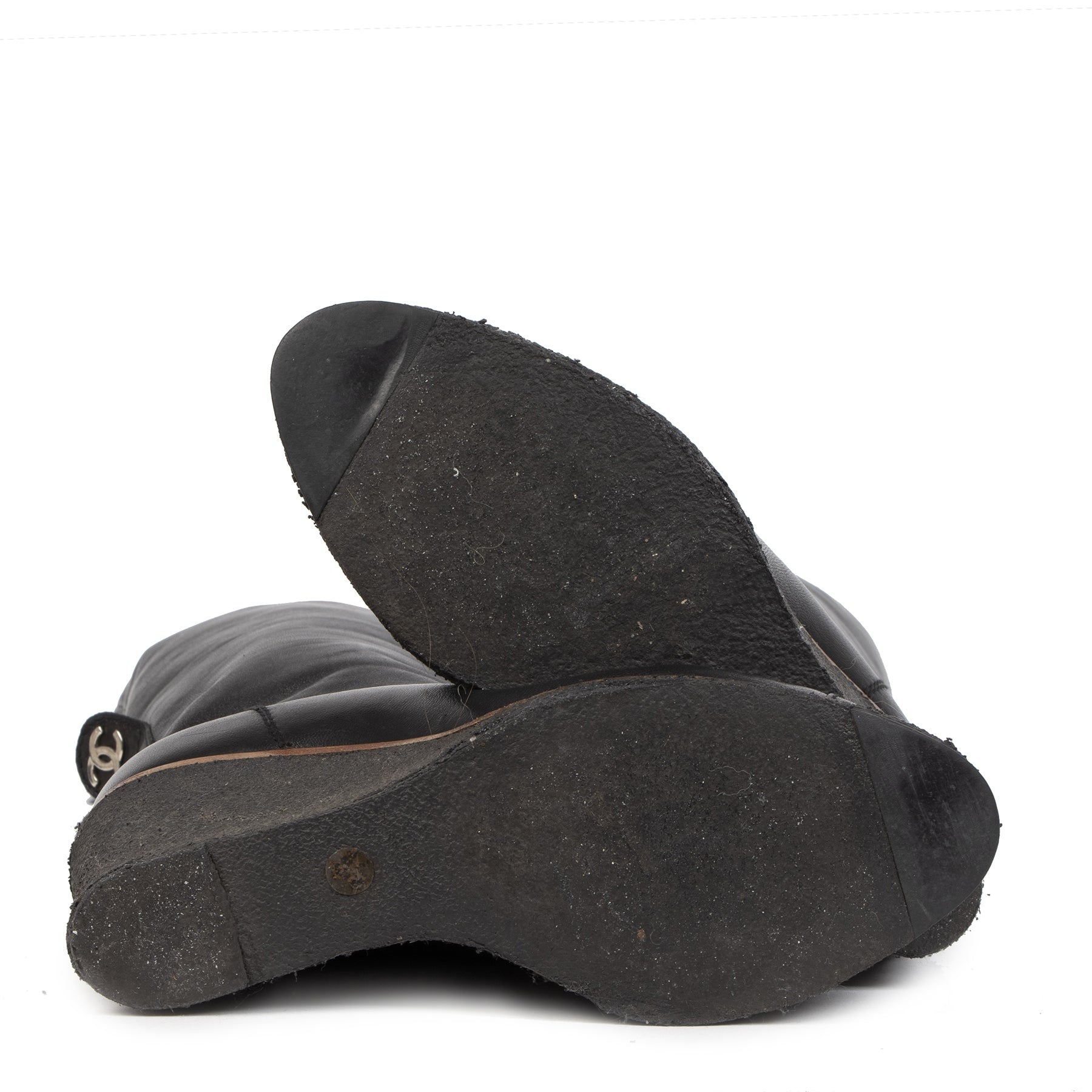 Chanel Black Leather Fur-Lined Wedge Boots - 37,5