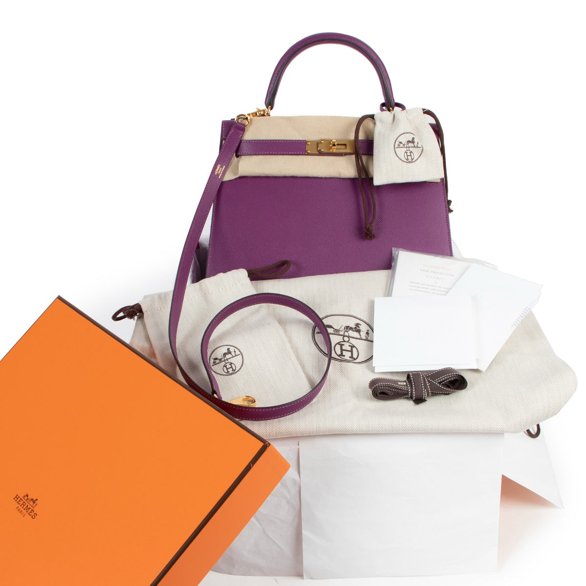 Shop authentic second hand luxury Hermès Kelly Sellier 28 Epsom Anemone GHW at Labellov