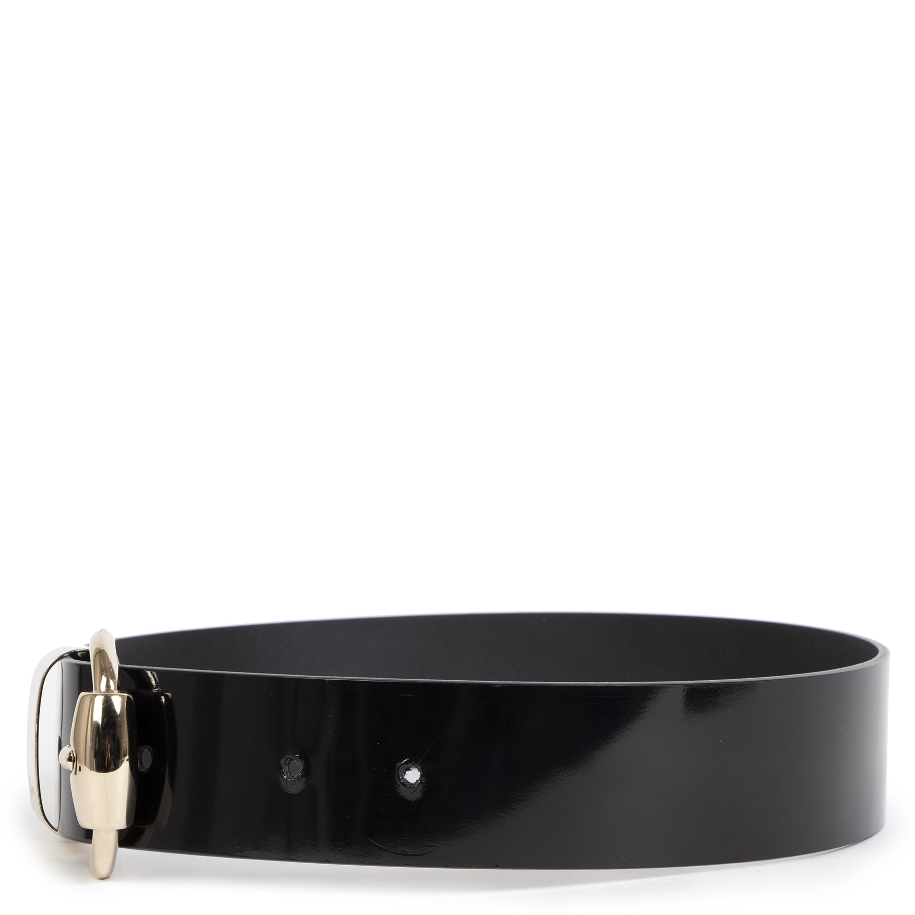 Authentieke tweedehands vintage Gucci Patent Leather Horse Bit Belt - Size 85 koop online webshop LabelLOV
