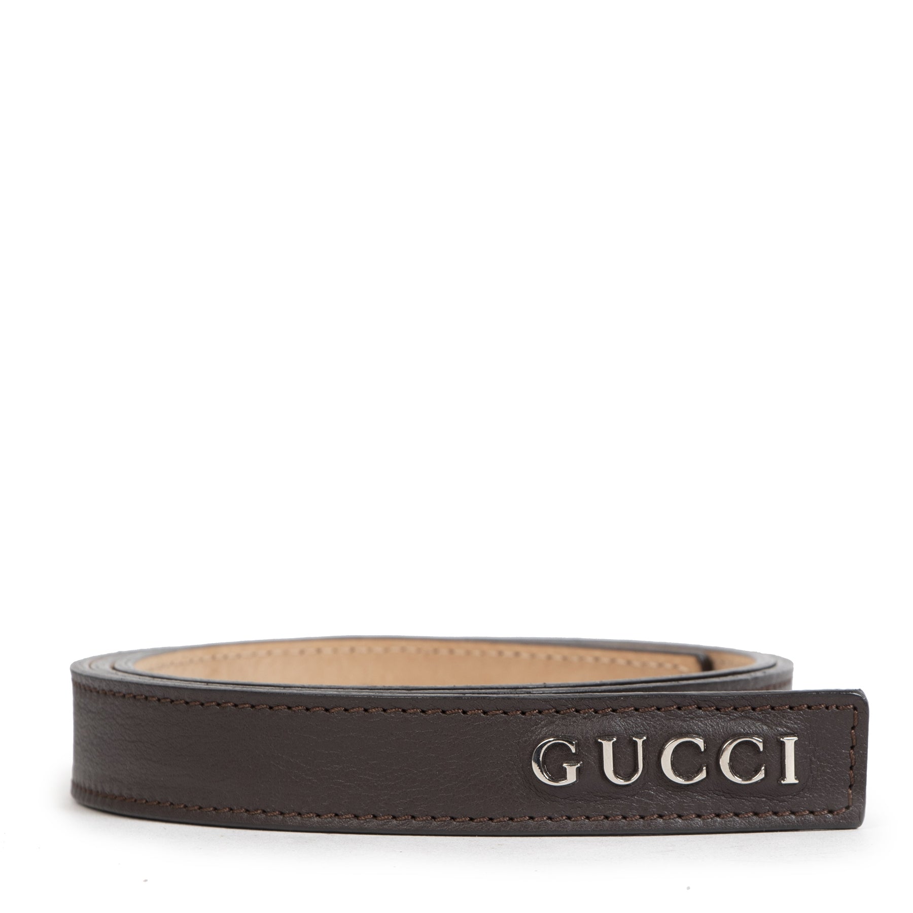 Authentic second-hand vintage Gucci Brown Belt Logo - Size L buy online webshop LabelLOV