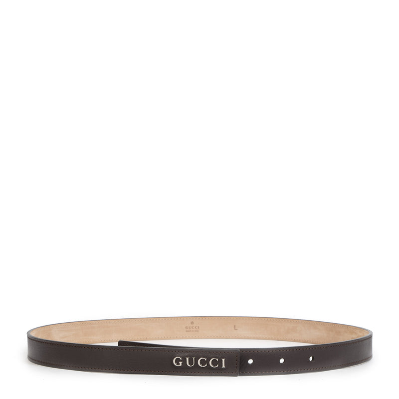Authentieke tweedehands vintage Gucci Brown Belt Logo - Size L koop online webshop LabelLOV
