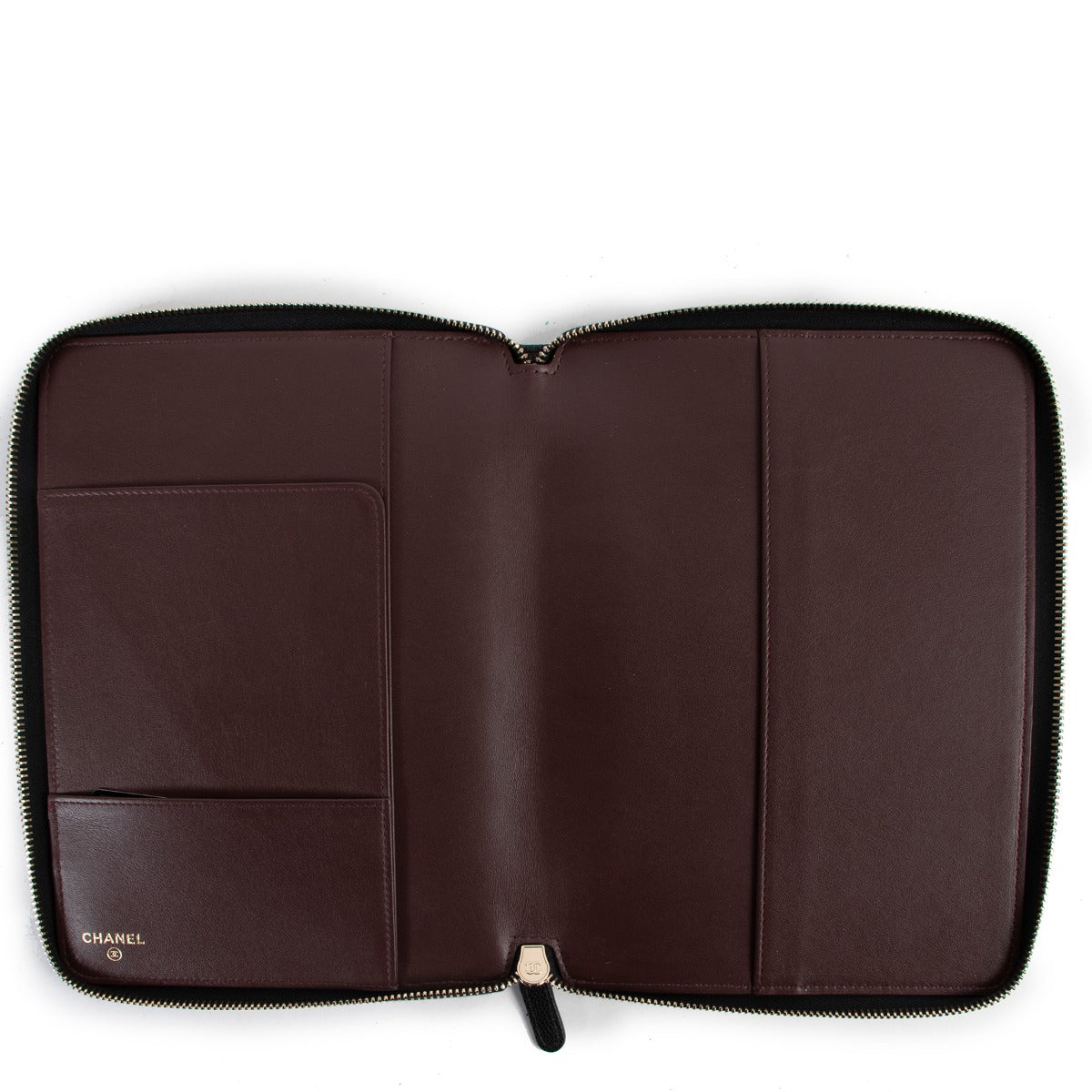 Chanel Black Caviar Quilted Zip Around Notebook Agenda Cover at Labellov