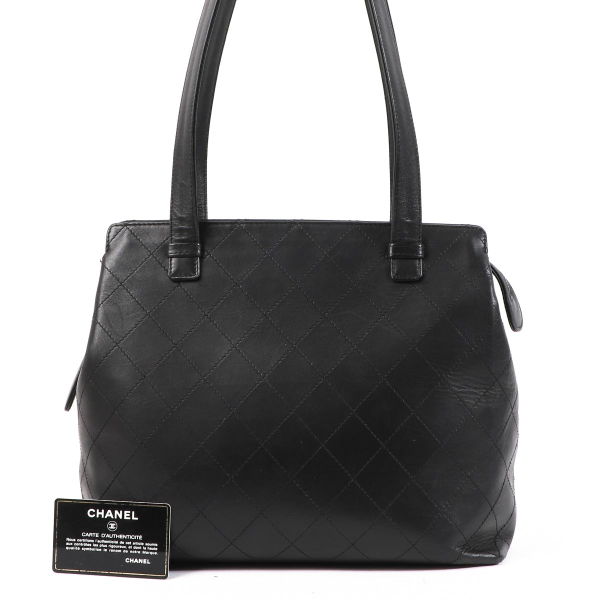 Sac Cabas Vintage Chanel en Cuir de Veau Matelassé Noir