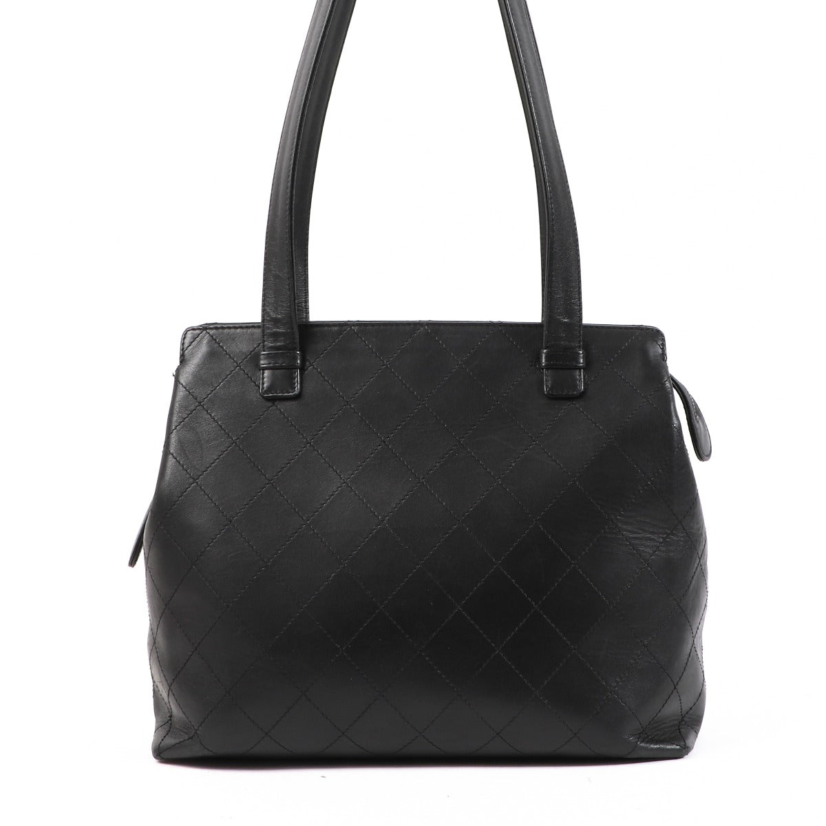 Sac Cabas Vintage Chanel en Cuir de Veau Matelassé Noir