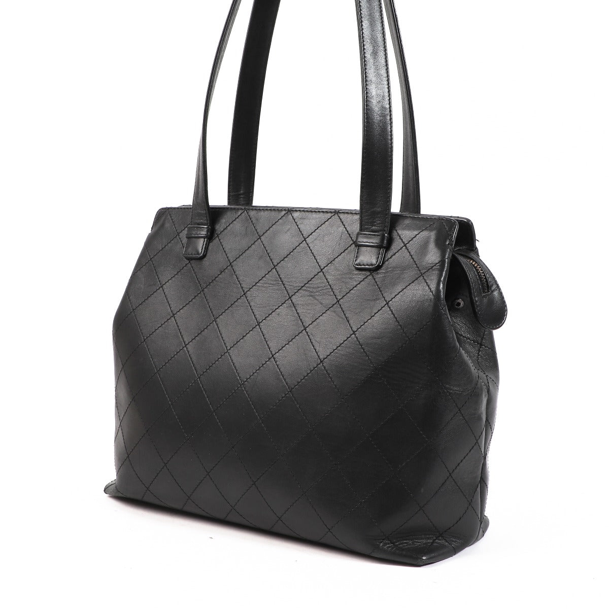 Sac Cabas Vintage Chanel en Cuir de Veau Matelassé Noir