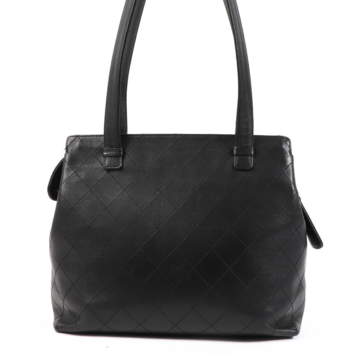 Sac Cabas Vintage Chanel en Cuir de Veau Matelassé Noir