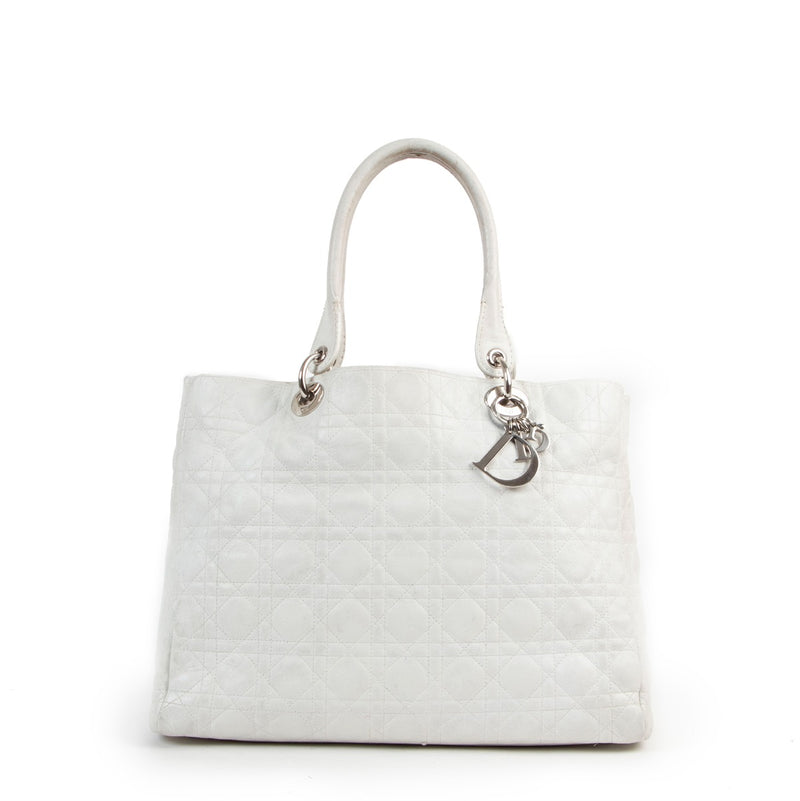 Shop safe online at Labellov in Antwerp this 100% authentic second hand Christian Dior White Lady Dior Soft Tote Shoulder Bag