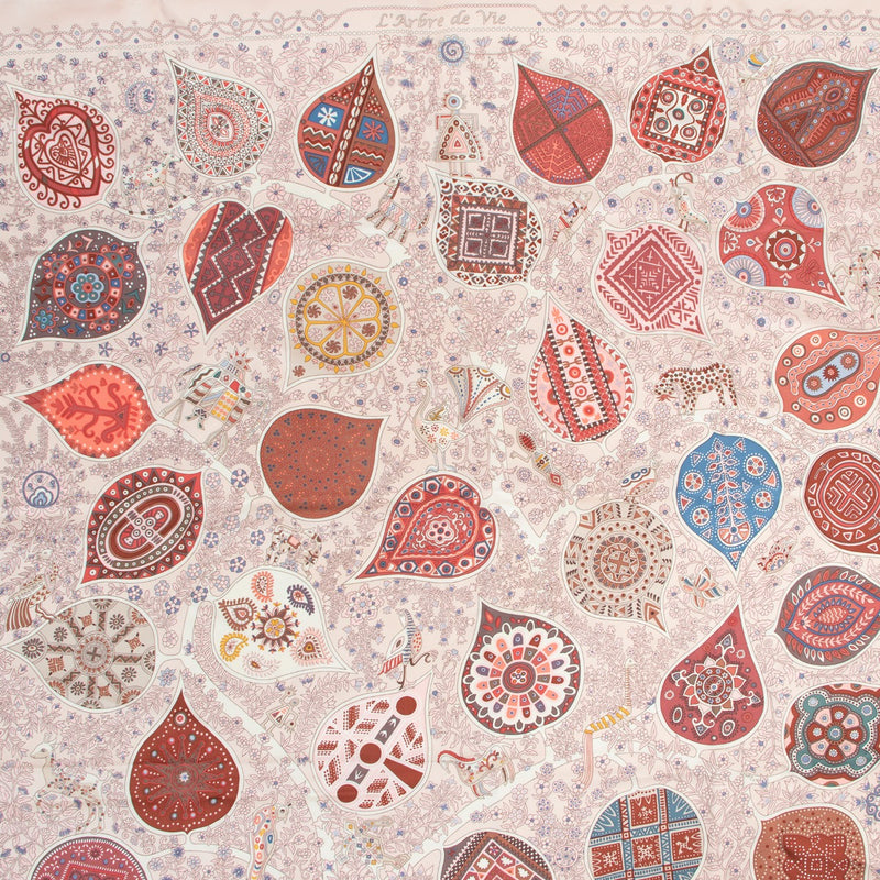 Buy online an authentic second hand Hermès Pink L'arbre De Vie Carré 90 Silk scarf in very good condition at Labellov in Antwerp.