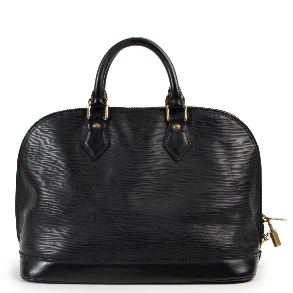 Shop safe online 100% authentic second hand Louis Vuitton Black Epi Leather Alma at the right price at labellov in Antwerp.