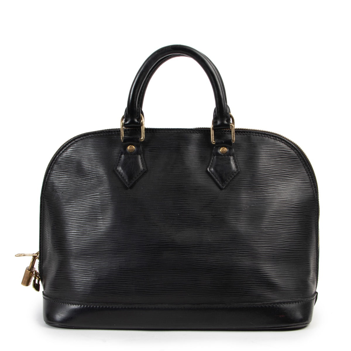 Shop safe online 100% authentic second hand Louis Vuitton Black Epi Leather Alma at the right price at labellov in Antwerp.
