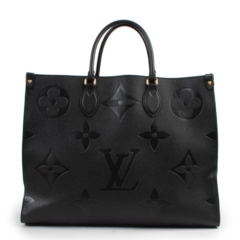 Shop safe online 100% authentic second hand Louis Vuitton Black Monogram Empreinte Onthego GM Top Handle in very good condition at the right price at Labellov in Antwerp.