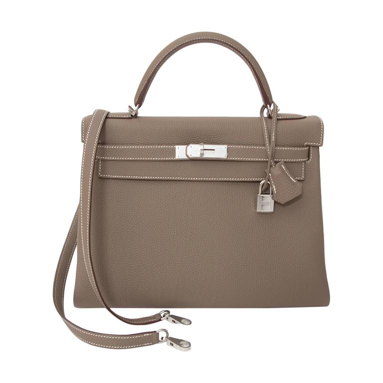 koop veilig online tweedehands Brand New Hermes Kelly 32 Etoupe Togo aan de beste prijs