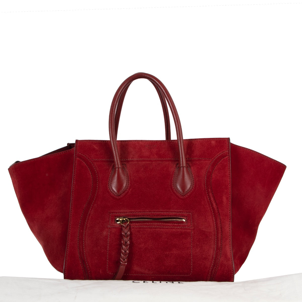 Shop safe online at Labellov in Antwerp this 100% authentic second hand Celine Burgundy Suede Medium Luggage Phantom