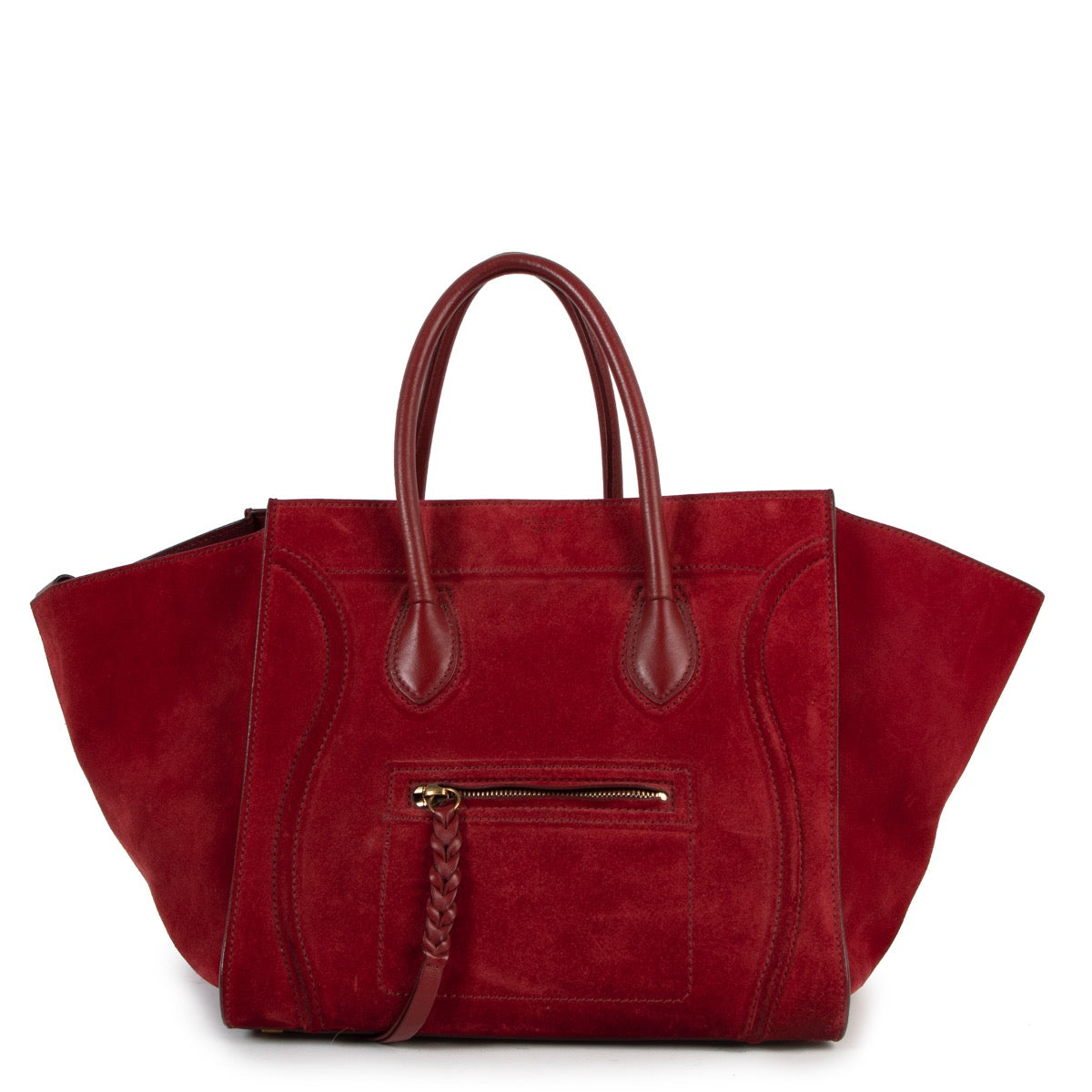 Shop safe online at Labellov in Antwerp this 100% authentic second hand Celine Burgundy Suede Medium Luggage Phantom
