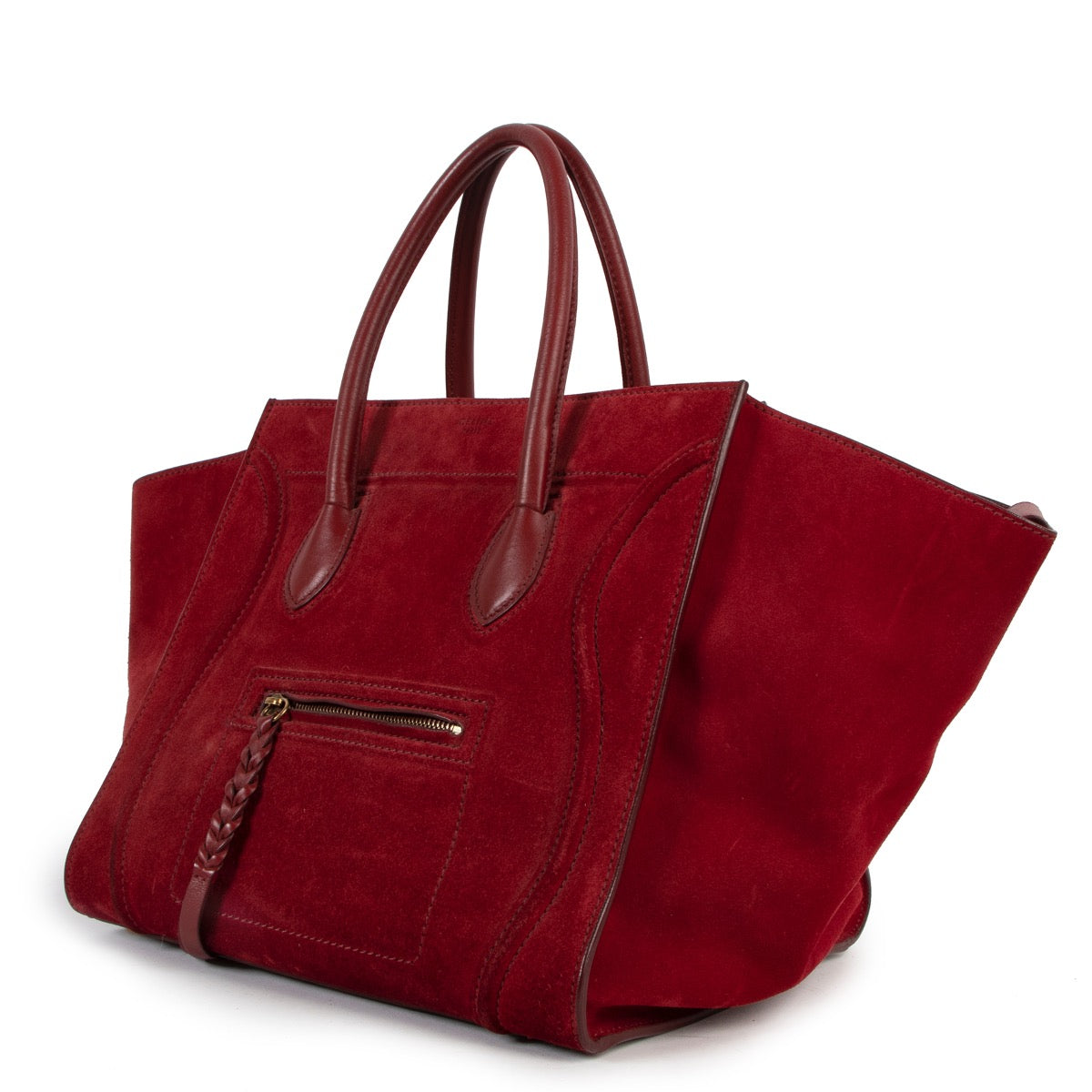 Shop safe online at Labellov in Antwerp this 100% authentic second hand Celine Burgundy Suede Medium Luggage Phantom