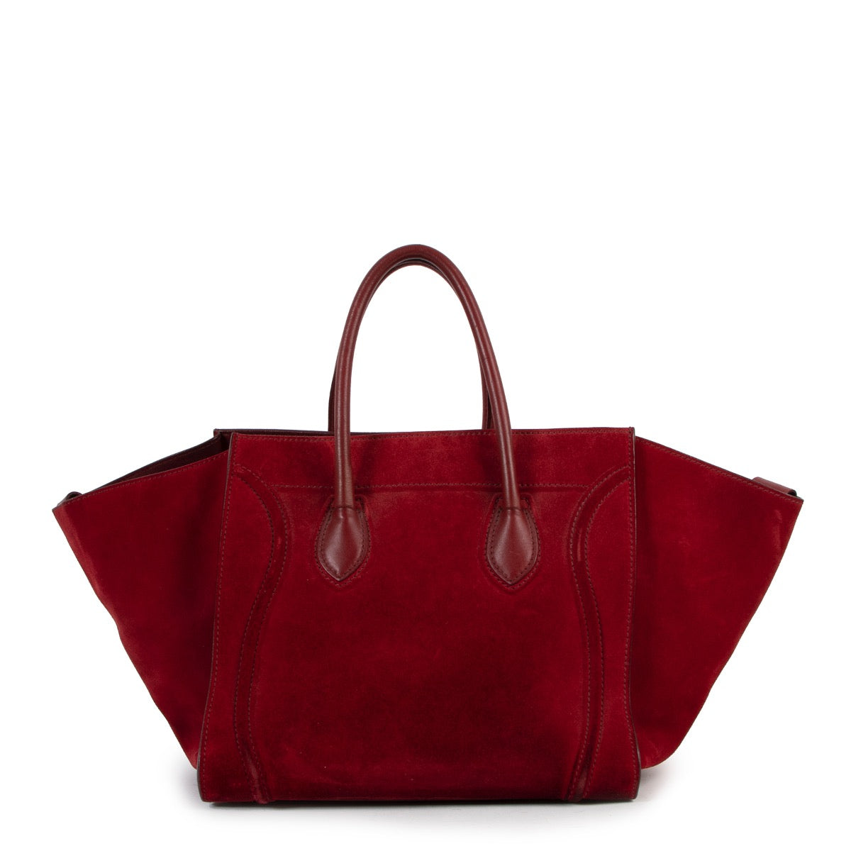 Shop safe online at Labellov in Antwerp this 100% authentic second hand Celine Burgundy Suede Medium Luggage Phantom