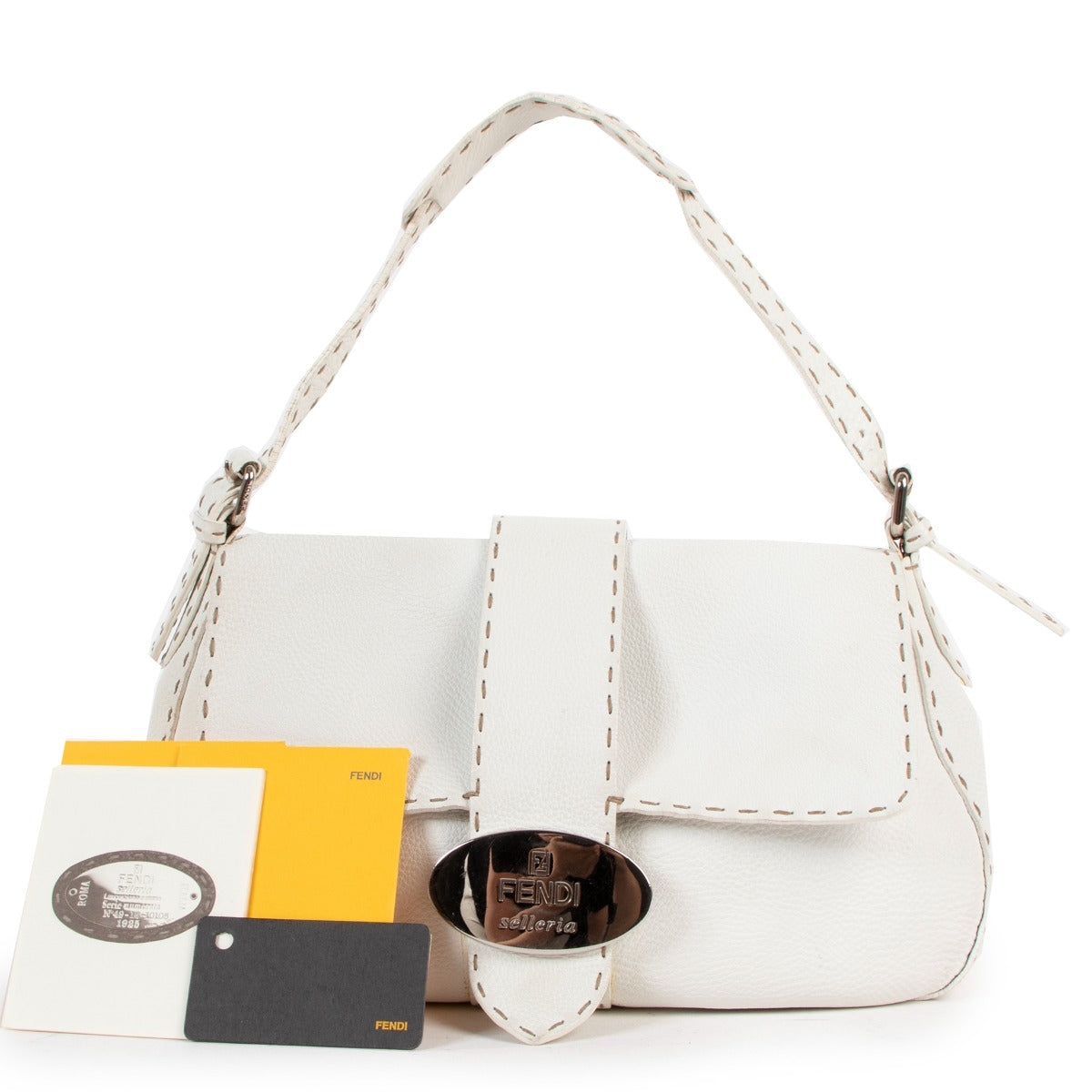 Fendi Selleria White Roman Leather Baguette Bag
