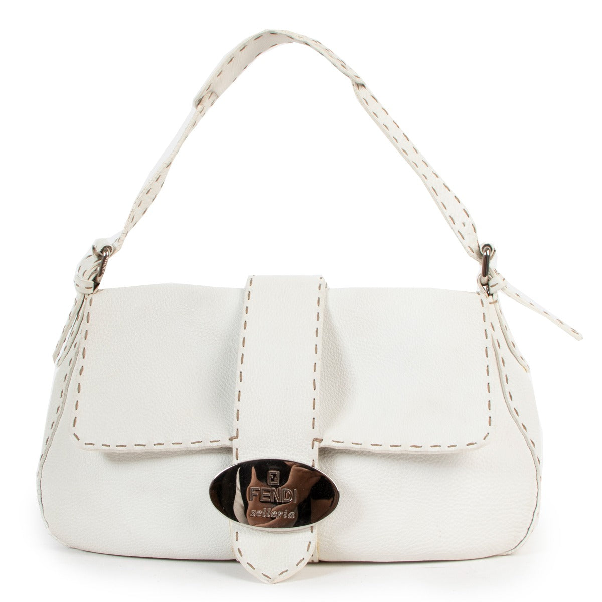 Fendi Selleria White Roman Leather Baguette Bag