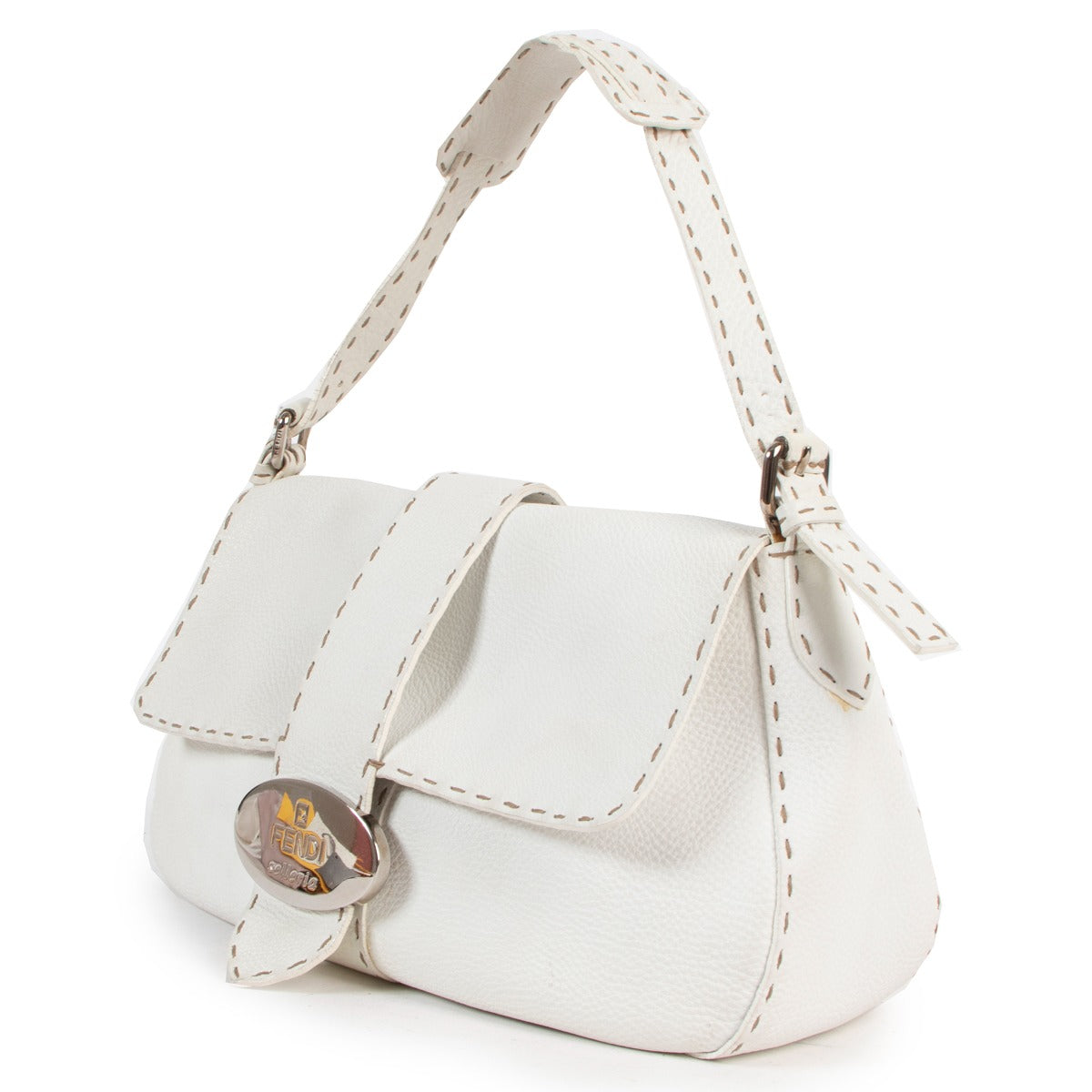 Sac Baguette Fendi Selleria en Cuir Romain Blanc